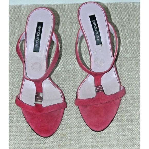 Sergio Rossi Womens Size 37 US 7 Burgundy Suede Strappy High Heels Sandals - Picture 10 of 12